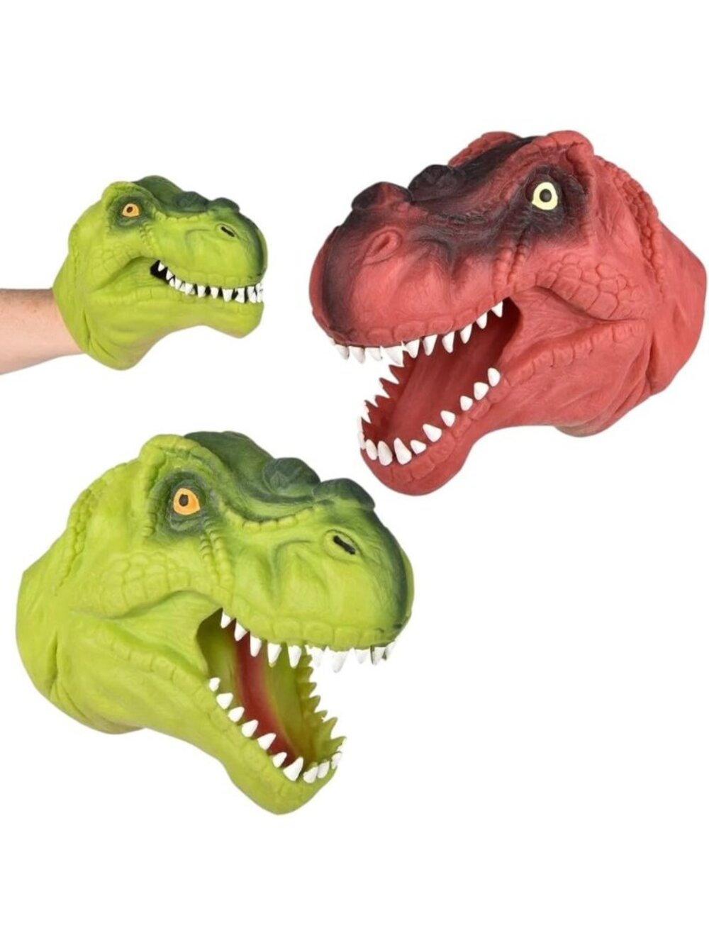 2 Pack Realistic Stretchy Dinosaur Hand Puppets - T-Rex Toys for Kids, Fun Party